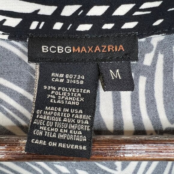 BCBGMAXAZRIA Black White Palm Leaf 3/4 Sleeve Wrap Blouse‎ M - Picture 8 of 12